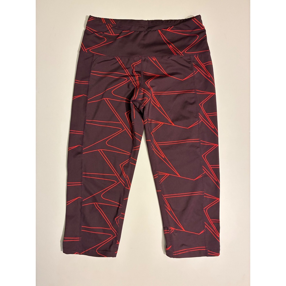 Oiselle Womens Size 12 Print Running Capri Running Active Leggings Purple Pocket